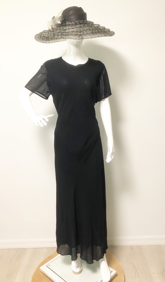 Vintage black maxi dress, sheer sleeve, Benjamin … - image 1