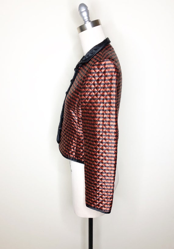 Vintage quilted jacket, cropped jacket, striped b… - image 4