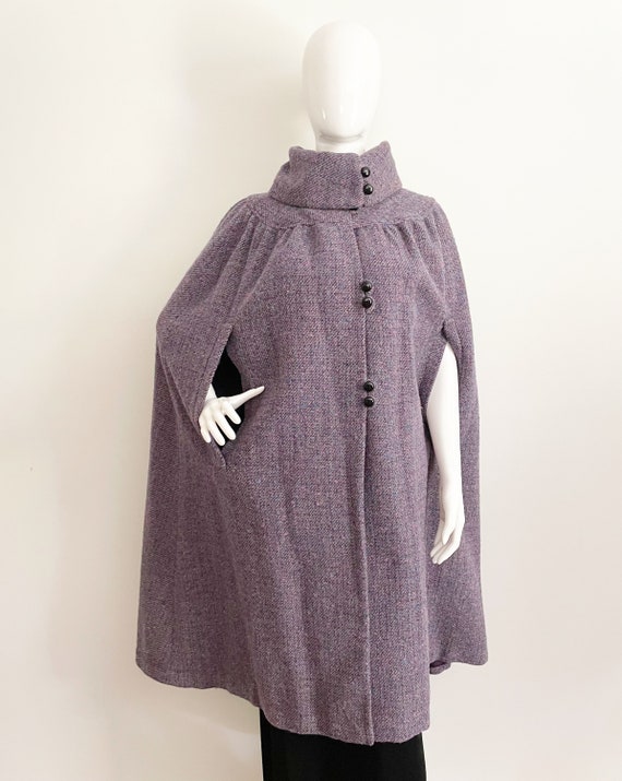 Vintage Pierre Cardin purple wool cape, heathered 