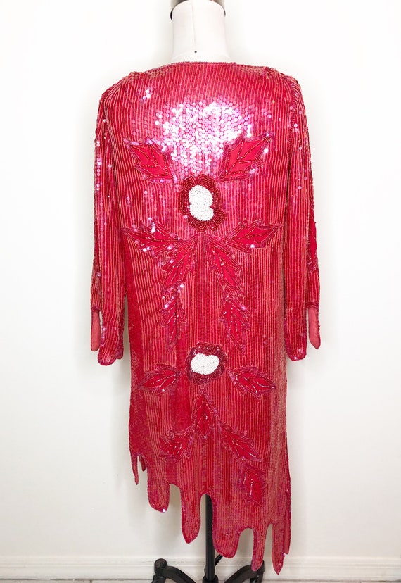 Vintage red beaded dress, sequin red dress, asymm… - image 4