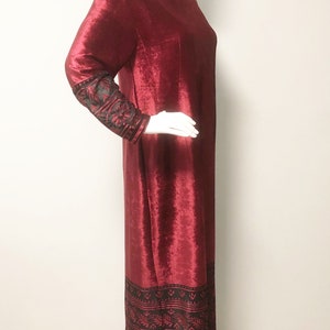 Vintage Ruth Norman panne velvet, burnout velvet, burgundy dress, velvet hostess gown, maxi, NOS image 2