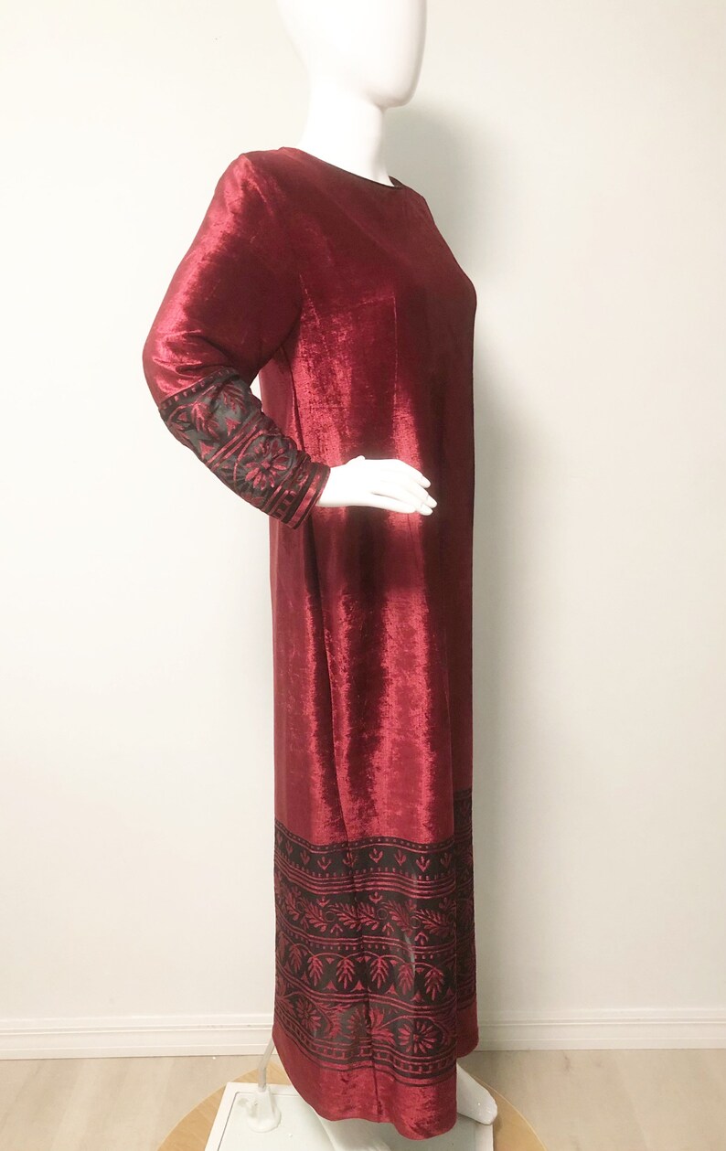 Vintage Ruth Norman panne velvet, burnout velvet, burgundy dress, velvet hostess gown, maxi, NOS image 2