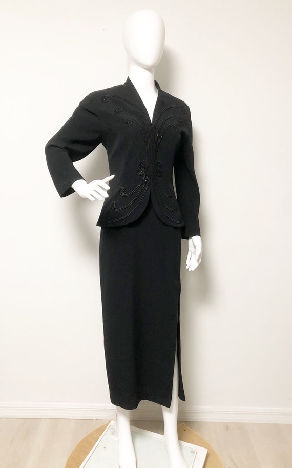 Vintage Daymor Petite black beaded gown, midi dres