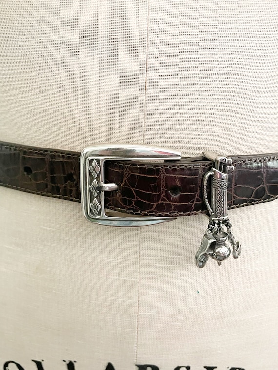 Vintage Brighton embossed brown leather belt, golf