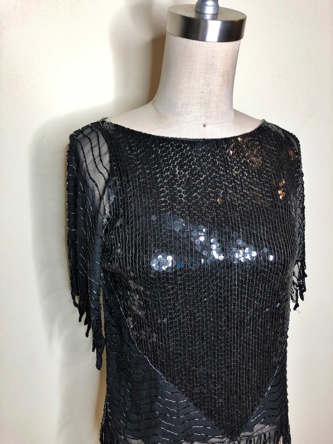 Passamaneria Foglie Paillettes Perline Nero