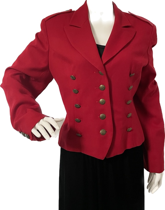 Vintage military style red cropped jacket, red bl… - image 1