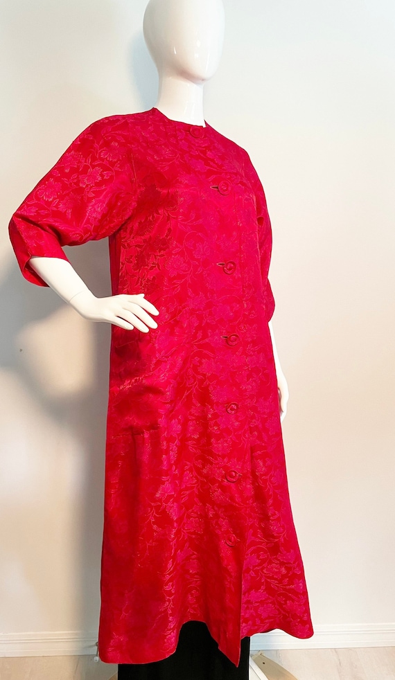 Vintage red jacquard floral pattern long coat, ope