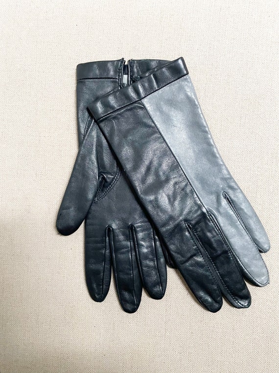 Vintage two toned leather gloves, grey and black l