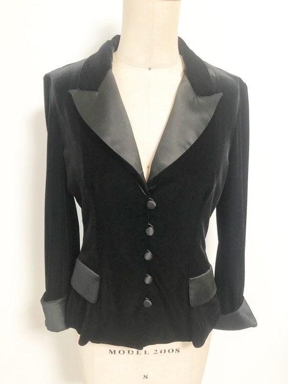 Vintage velvet blazer, velvet and satin jacket, e… - image 1