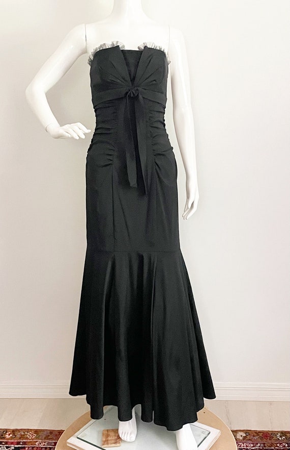 Vintage Cache gown, strapless black dress, tulle t