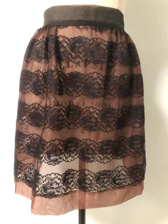 Vintage black and brown apron, chiffon apron, lace