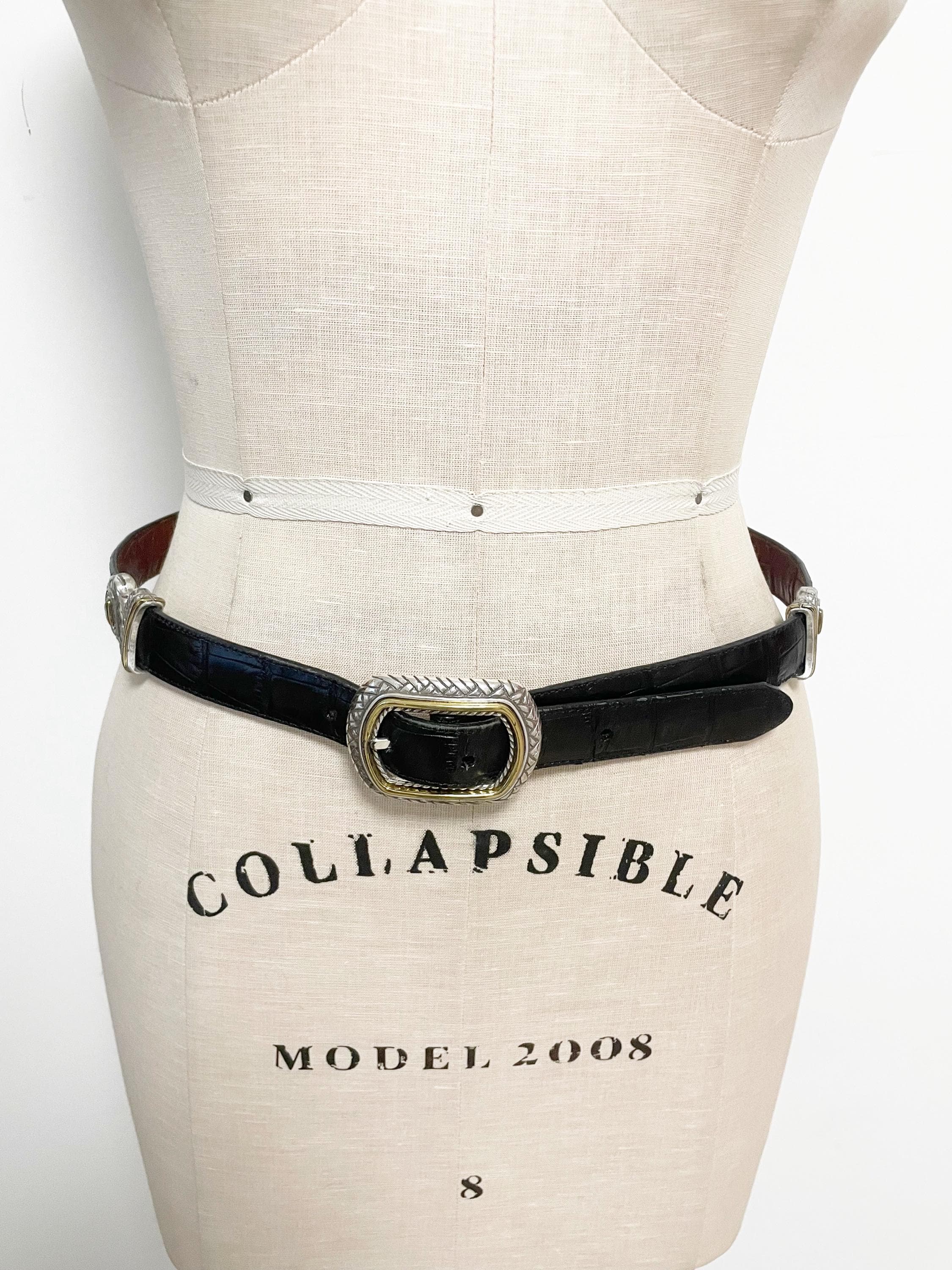 BRIGHTON ♡ Gorgeous Vintage 2-Sided Black \'n Brown Leather Belt with ?\'s ML|32 Brighton Dark Brown Braided 32 Inch Belt With Silver Tone  main image 2