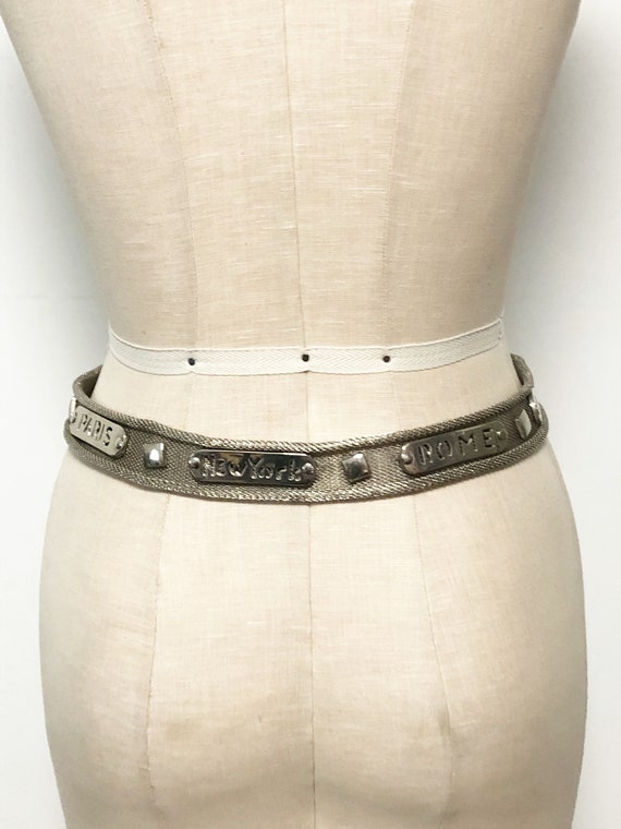 Vintage mesh silver belt, logo belt, destination belt… - Gem