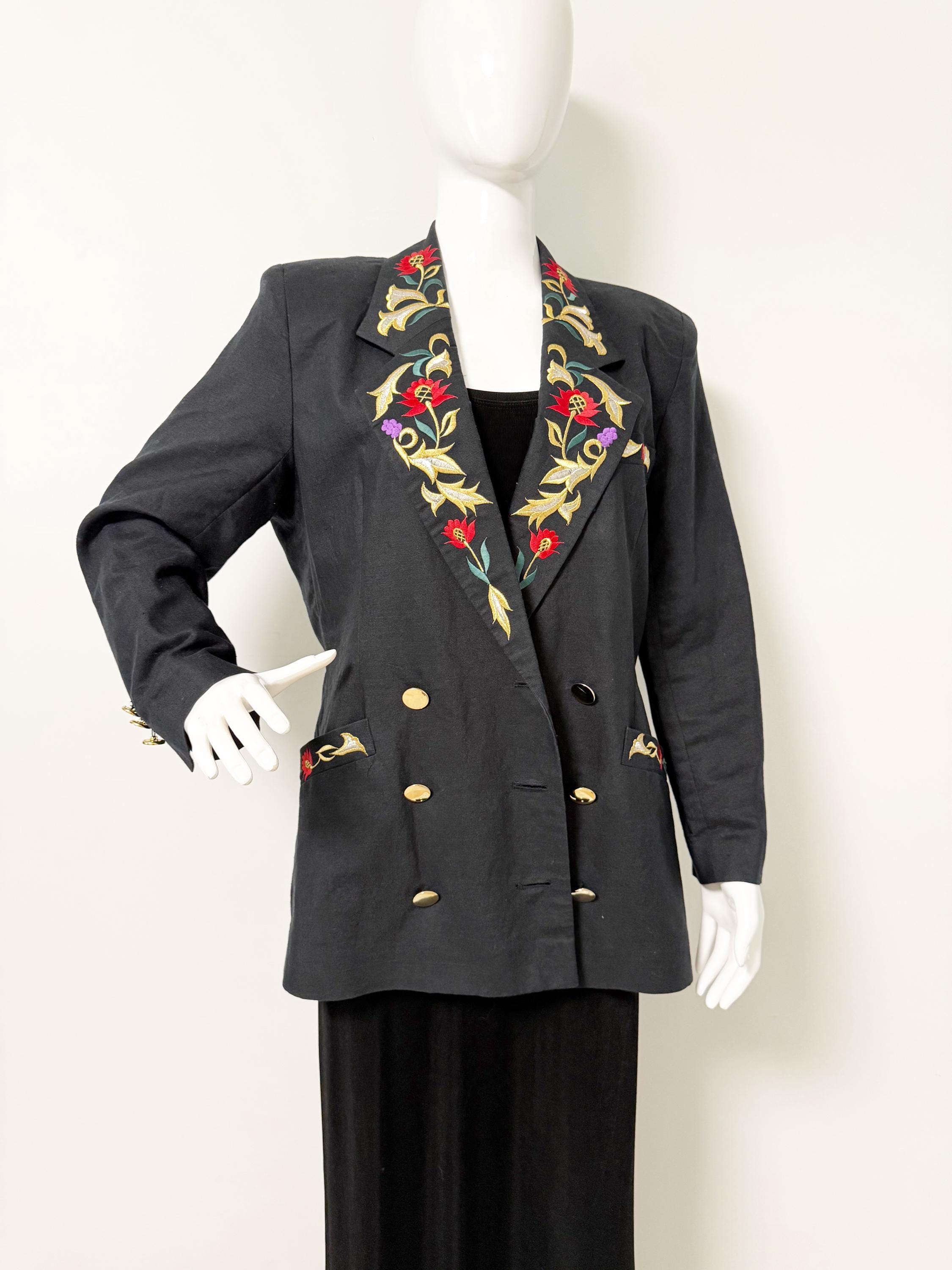 Vintage Adam Douglass Adrianna Papell Black Double Breasted Long