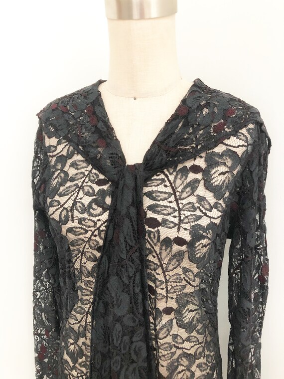 1930's lace dress, vintage sheer lace overlay dres