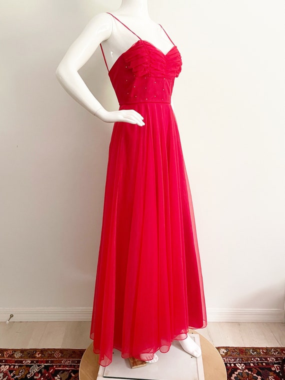 80's red gown, chiffon maxi, red dress, prom gown - image 1