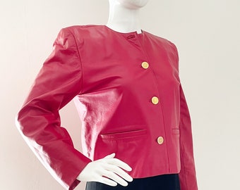 Vintage cropped red leather jacket, short red leather coat, Evan Davies petites, red jacket