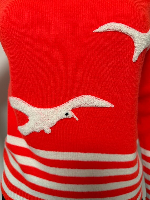 Vintage red white pullover sweater, seagull sweater, embellished sweater, lightweight sweater View 6