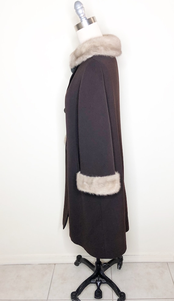 Vintage wool swing coat, brown wool coat, mink tr… - image 2