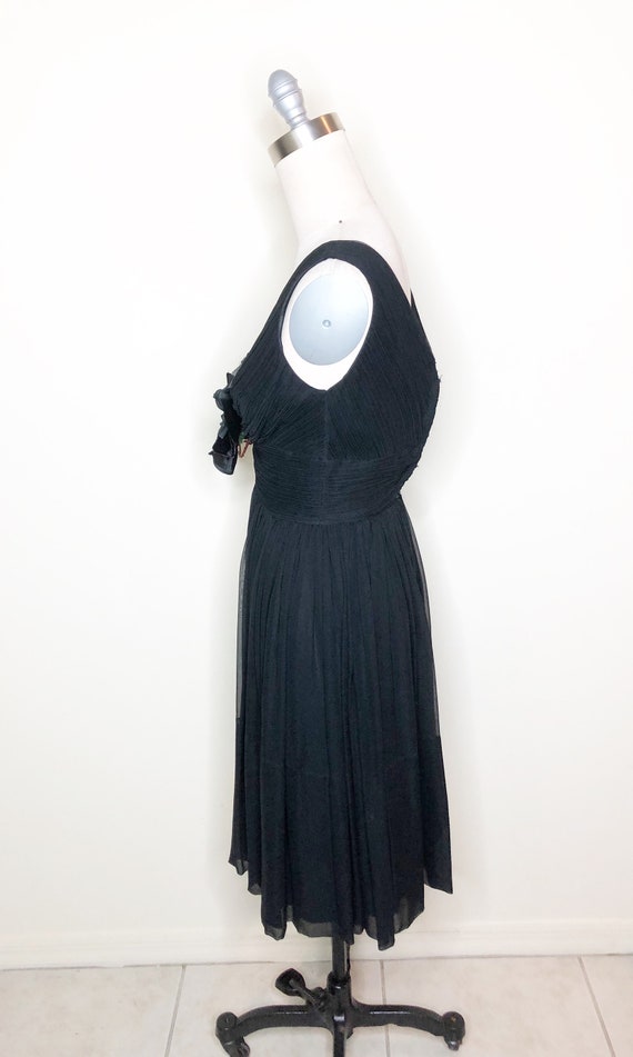 Vintage chiffon party dress, black dress, 50's co… - image 3