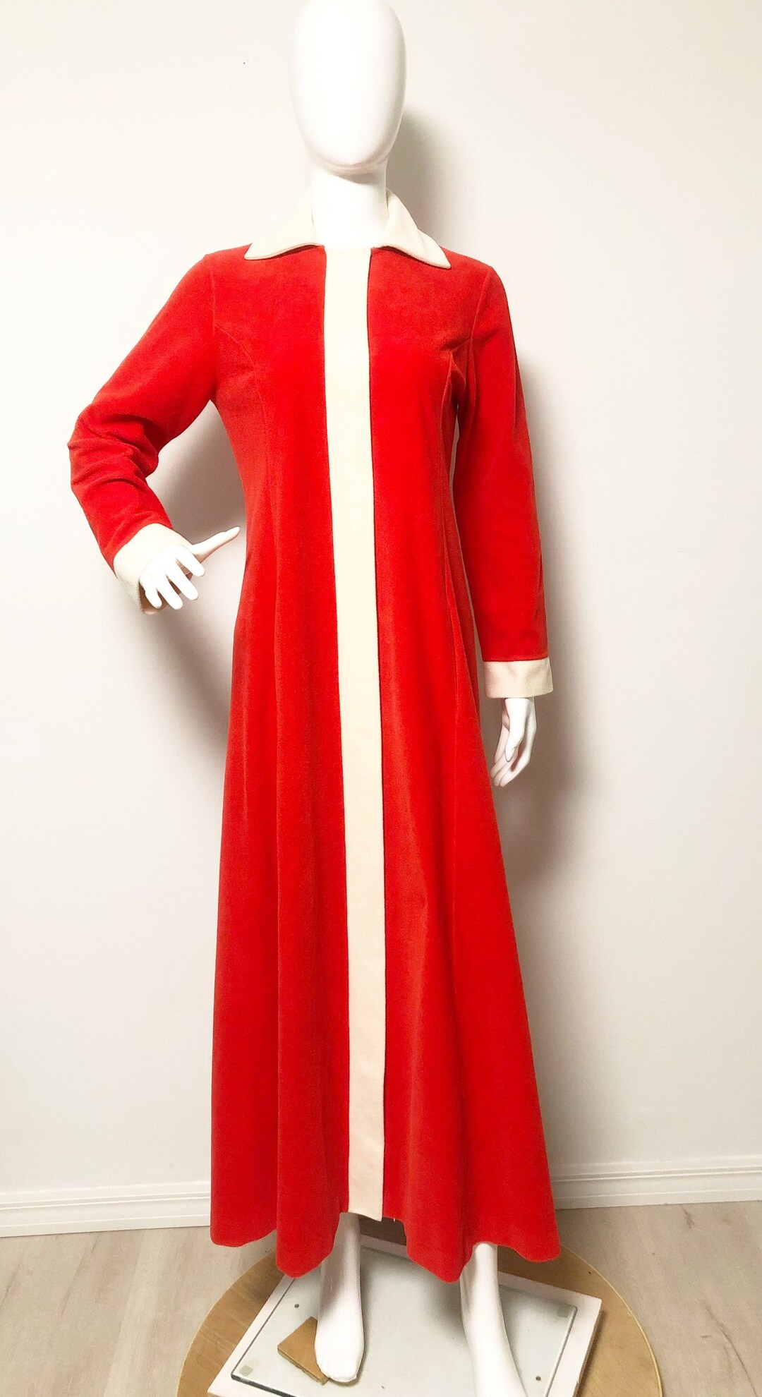 Vintage Red and White Velour Robe, Long Snap Front Robe, Mrs. Claus ...