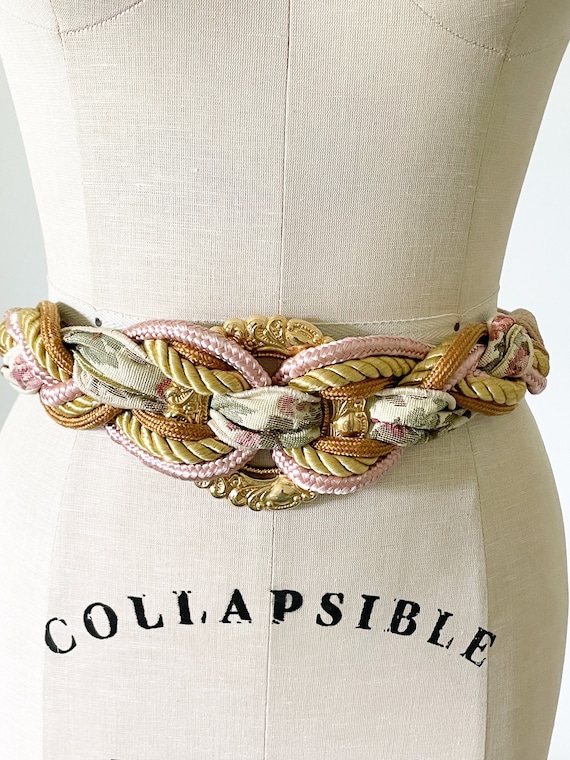 Vintage corded, tapestry, pink, gold statement bel