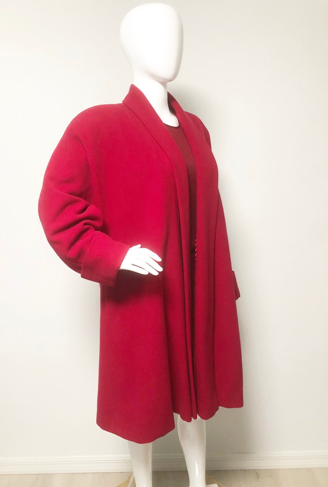 Vintage Red Wool Swing Coat Quilted Lining Coat Shawl Collar - Etsy