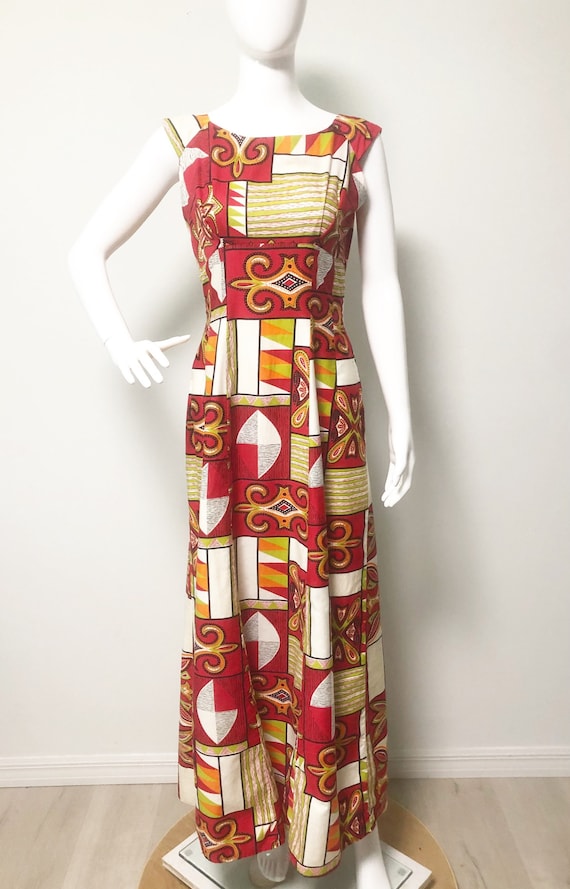 Vintage Hawaiian maxi dress, 70's dress, tribal p… - image 1