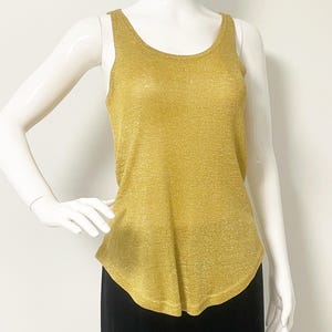 Vintage gold metallic Cache tank top, layering piece, curved hem top, evening tank top, Shine On