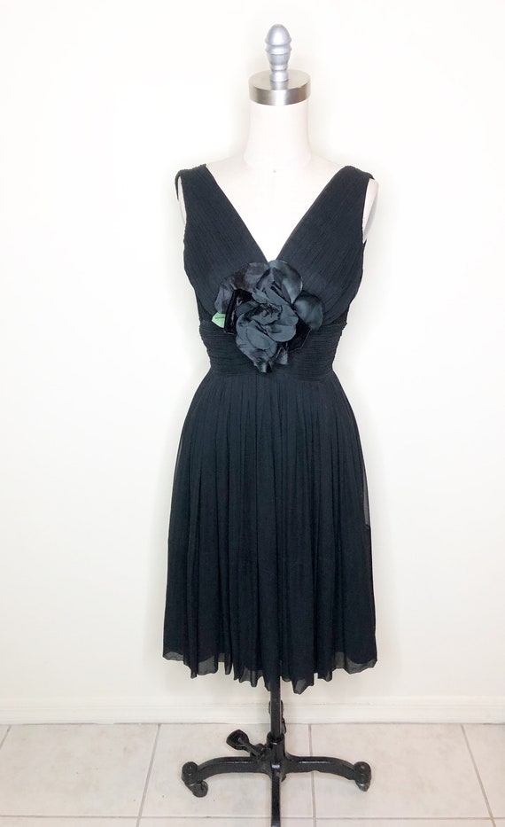 Vintage chiffon party dress, black dress, 50's co… - image 2