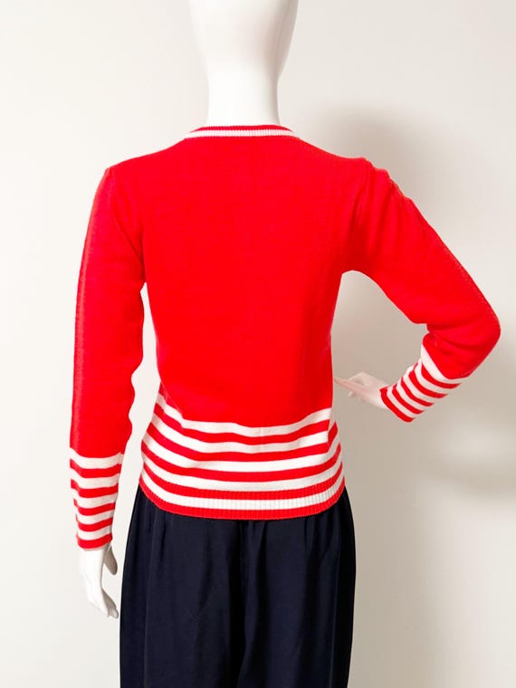 Vintage red white pullover sweater, seagull sweater, embellished sweater, lightweight sweater View 4