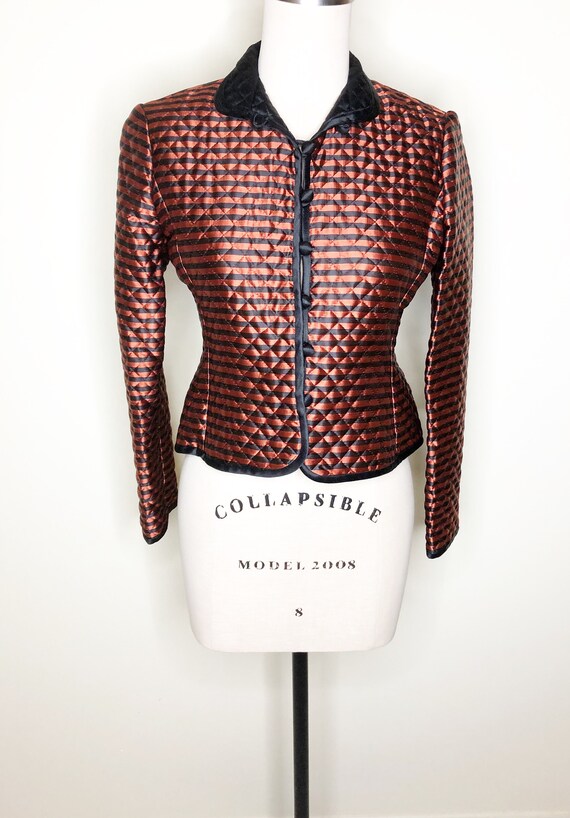 Vintage quilted jacket, cropped jacket, striped b… - image 2