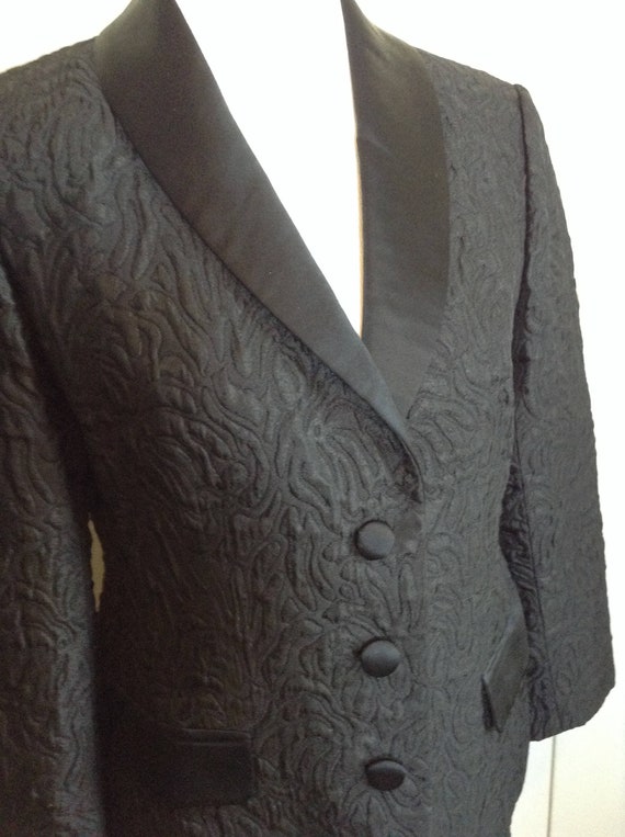 Vintage black suit, two piece suit, satin trim,  … - image 1
