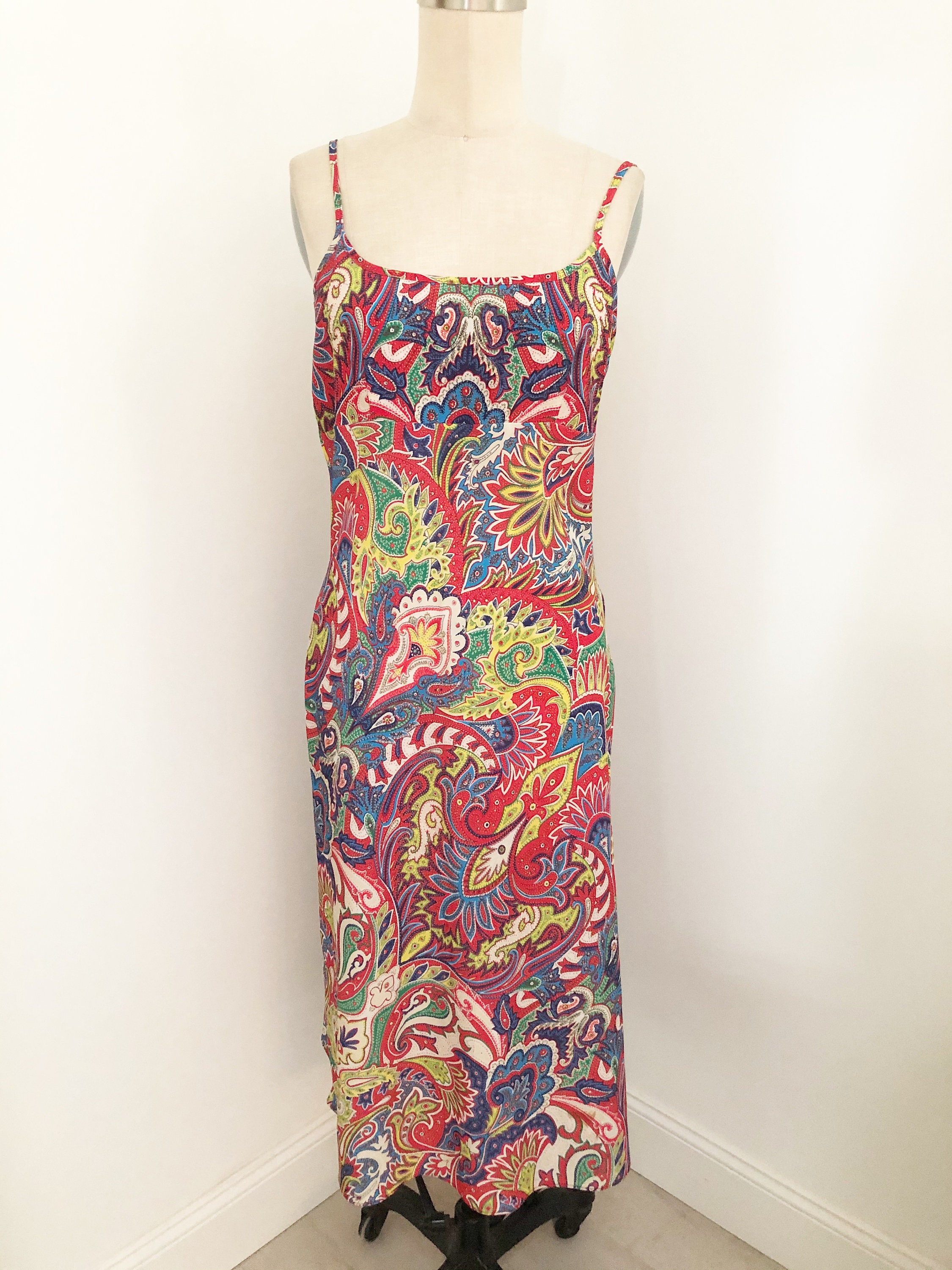Vintage Slip Dress, Eye Candy, Spaghetti Strap Dress, Bright Midi Dress ...