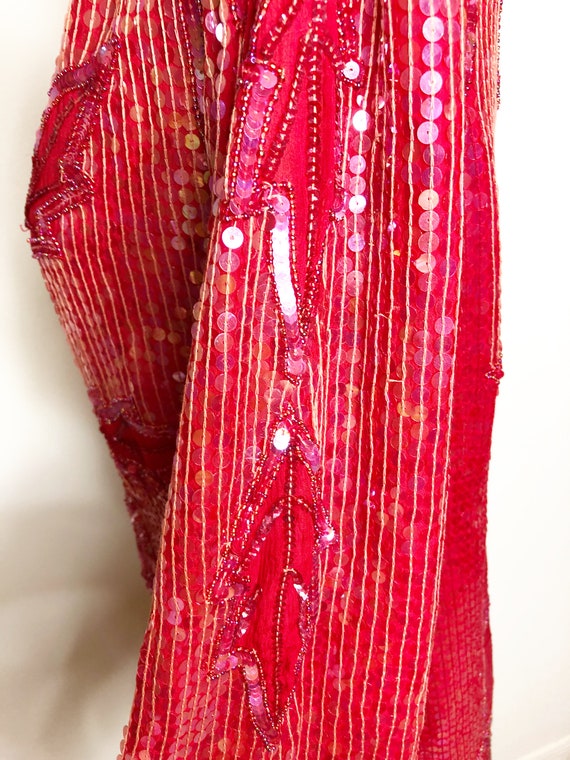 Vintage red beaded dress, sequin red dress, asymm… - image 6