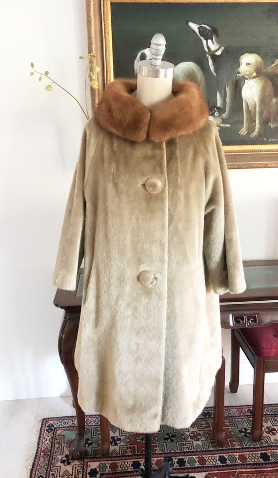 Vintage faux fur coat, mink collar, 50's coat, fur