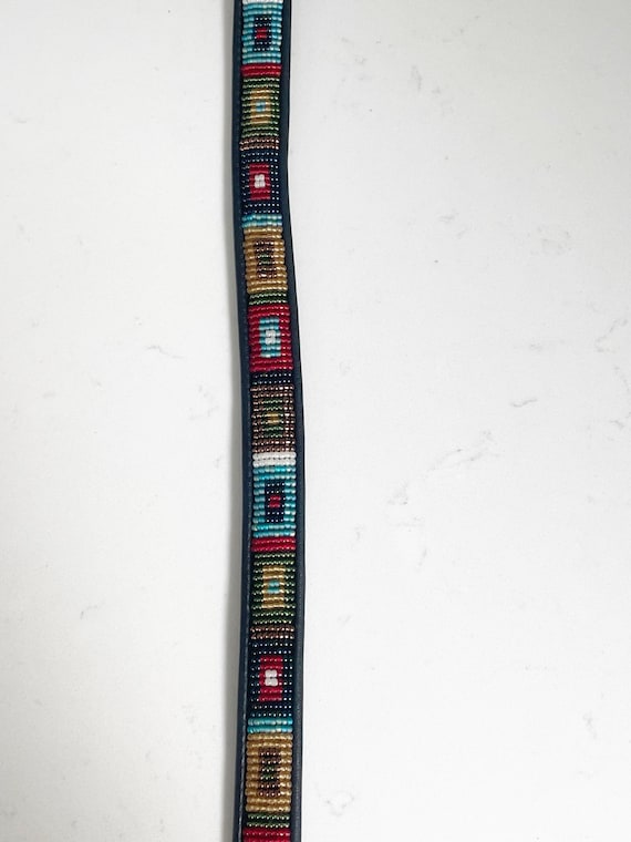 Vintage Brighton Skinny Beaded Belt, Black Belt, Colorful  display picture 1