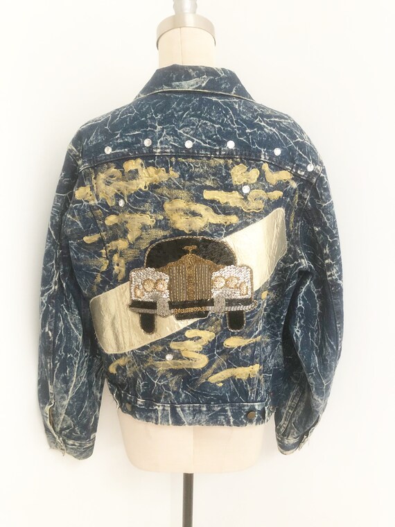 Vintage denim jacket, artist painted jean jacket, 