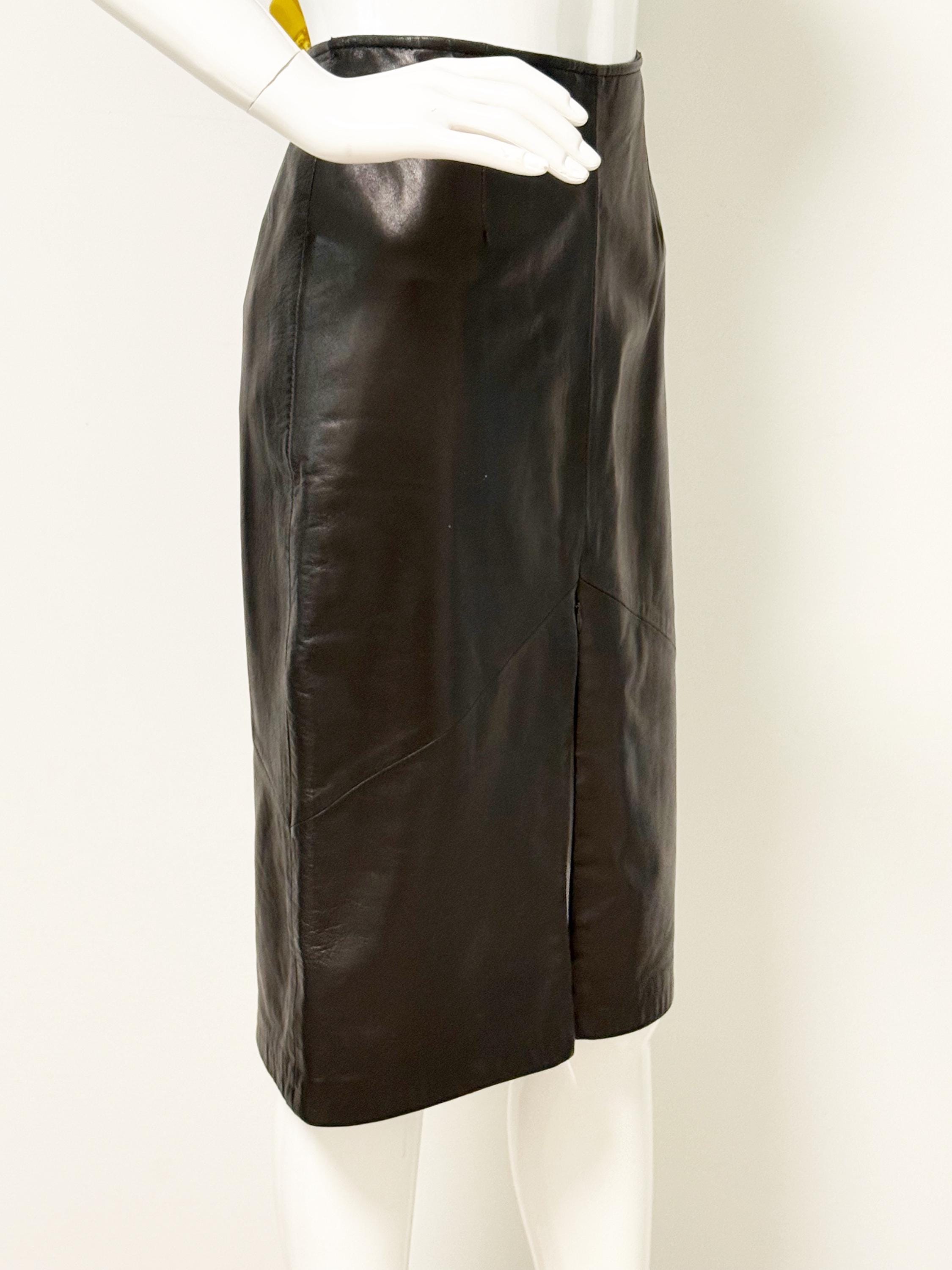 Vintage Vakko New York Leather Pencil Skirt, Leather Skirt With