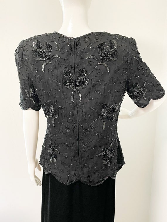 Vintage black beaded silk top, sequin and beaded … - image 5