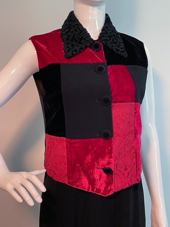 Vintage Concinno patchwork vest, velvet vest, blac