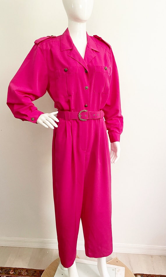 Vintage Chaus jumpsuit, belted jumpsuit, hot pink,