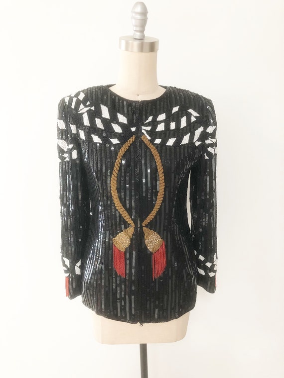 Vintage sequin, beaded jacket, Niteline, black and