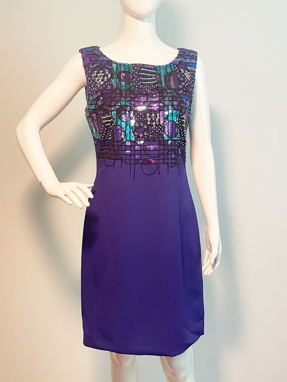 sequin beaded shift dress Sequin Sleeveless Mini Dress Featuring Beaded Neckline Medium / Black main image 1