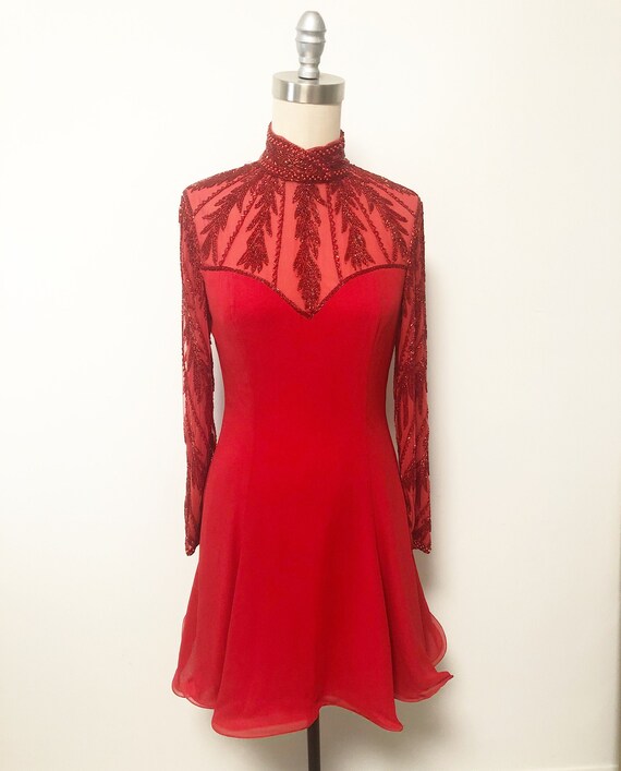 Vintage Lillie Rubin beaded red dress, skater dres