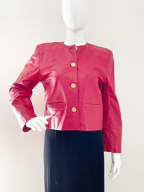Vintage cropped red leather jacket, short red lea… - image 2