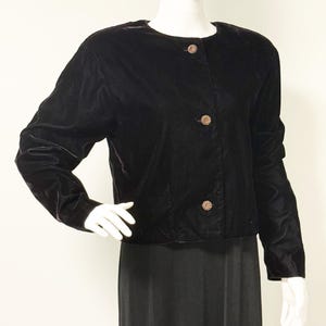 Vintage schwarze Samt Jacke, kurze Samtjacke, schwarzer Samt-Topper, Melrose, USA