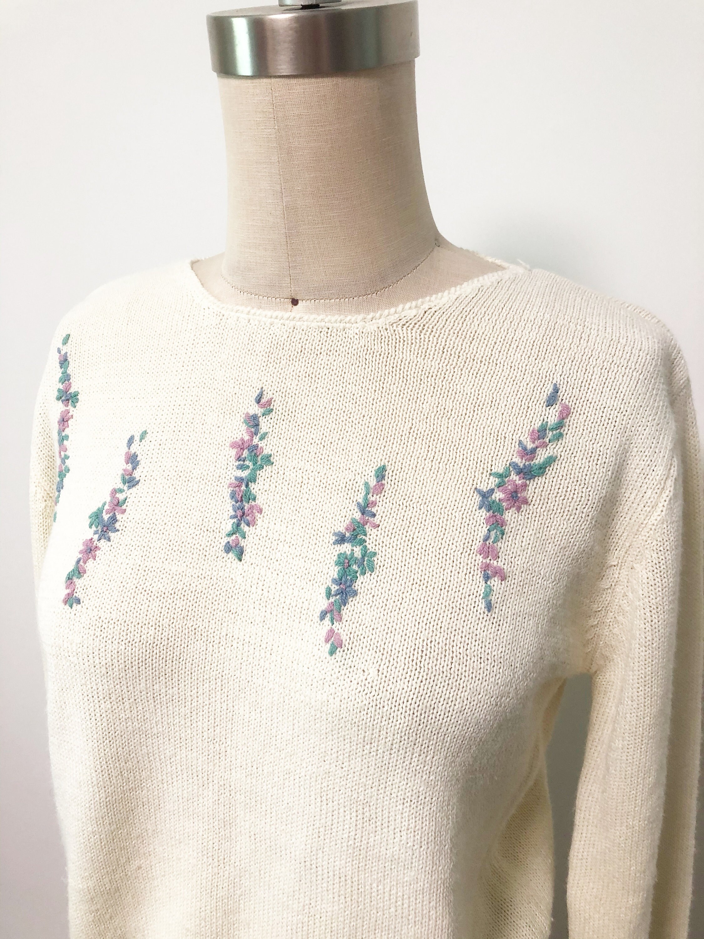 Vintage Acrylic Knit Sweater Long Sleeve Knit Sweater Floral - Etsy