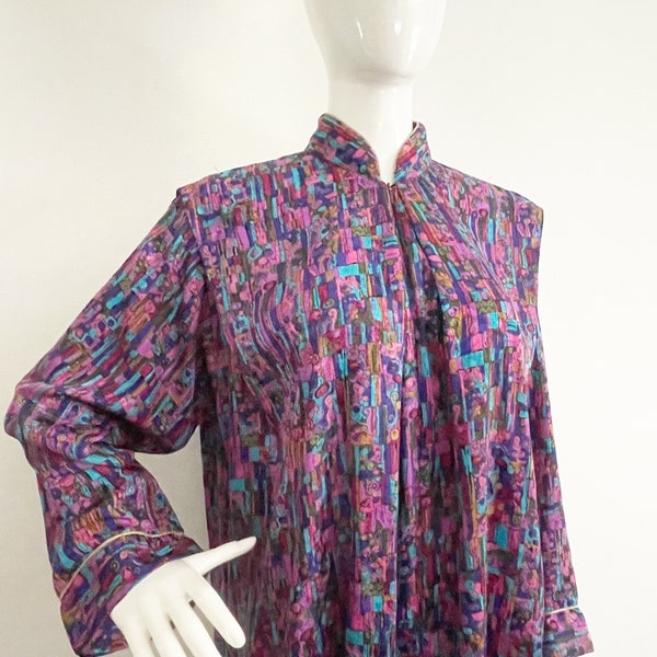 Vintage Christian Dior kaftan, robe, dressing gown, mid century print robe, colorful step in robe