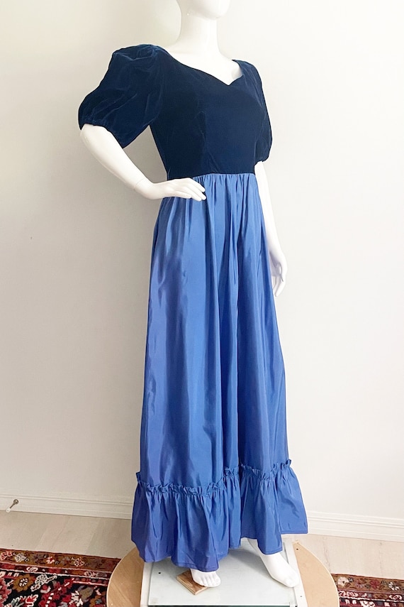 Vintage royal blue gown, blue velvet gown, puff sl